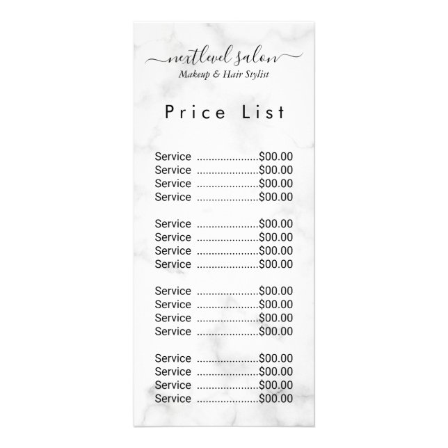 Elegant Modern Salongs Prislista Displaykort Reklamkort (Framsidan)