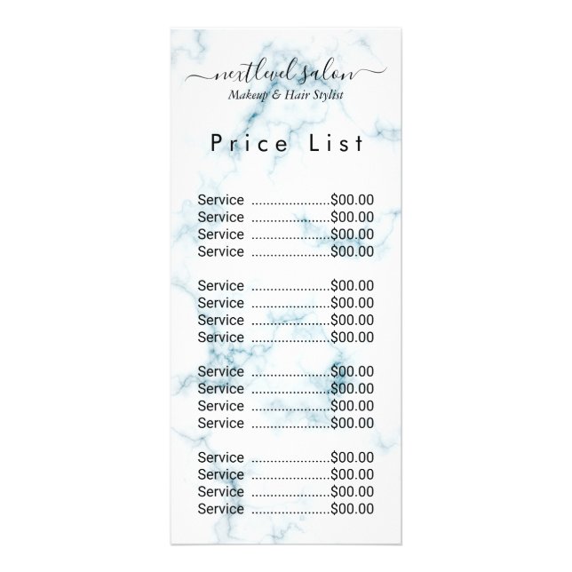 Elegant Modern Salongs Prislista Displaykort Reklamkort (Framsidan)