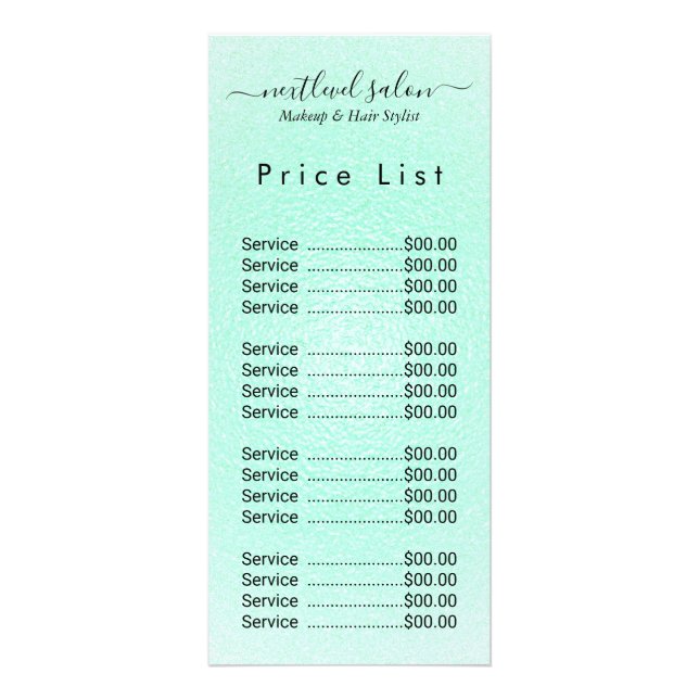 Elegant Modern Salongs Prislista Displaykort Reklamkort (Framsidan)