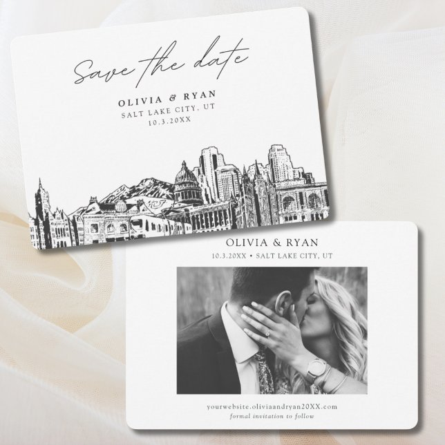 Elegant Modern Salt Sjö City Spara datum Inbjudningar (Salt Lake City save the date invitation for SLC wedding )