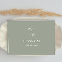 Elegant Modern Salvia Grön Monogram Tackkort