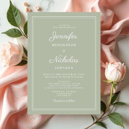 Elegant Modern Salvia Grön Script Bröllop Inbjudningar
