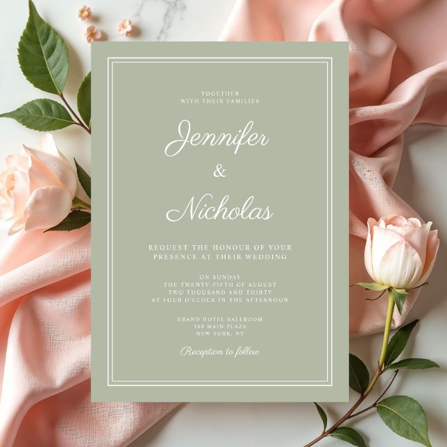 Elegant Modern Salvia Grön Script Bröllop Inbjudningar (Elegant Modern Sage Green Script Wedding Invitation)