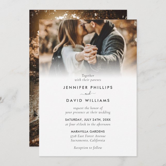 Elegant Modern Script 2-fotobröllopsinbjudning Inbjudningar (Fram/baksida)