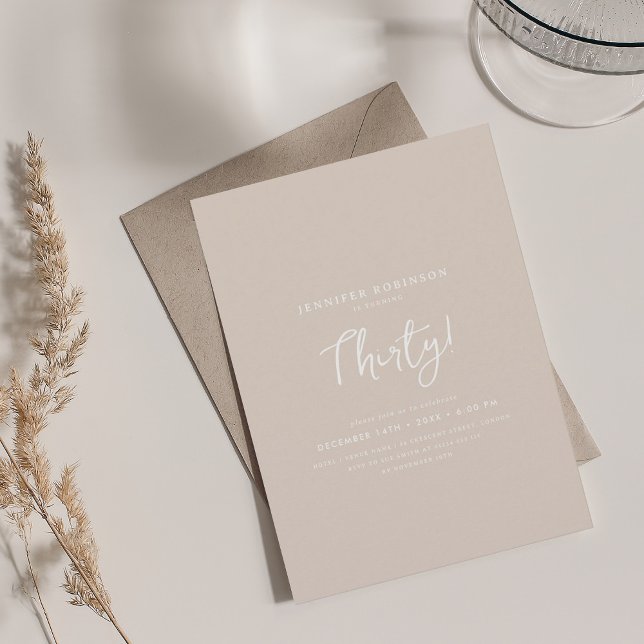Elegant Modern Script 30års födelsedag Champagne Inbjudningar (Elegant Modern Script 30th Birthday Champagne Invitation)