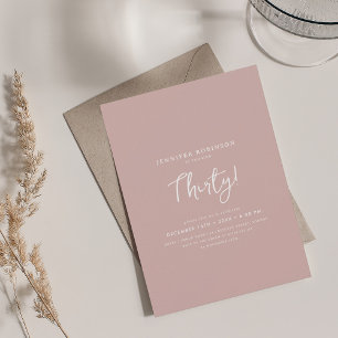 Elegant Modern Script 30års födelsedag Dusty Rosa Inbjudningar