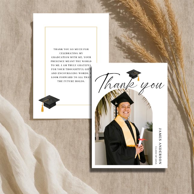 Elegant Modern Script Arch Photo Graduation  Tack Kort (Skapare uppladdad)