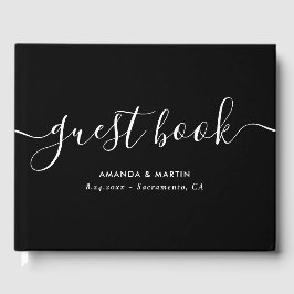 Elegant Modern Script Black and White Bröllop Gästböcker