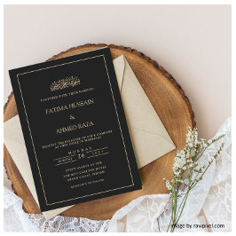 Elegant Modern Script Black Islamic Bröllop Inbjudningar