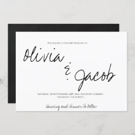 Elegant Modern Script Black & White Bröllop Inbjudningar