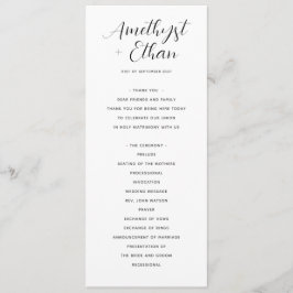 Elegant Modern Script Black & White Bröllop Program