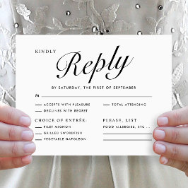 Elegant Modern Script Black White Menu Choice RSVP Julkort