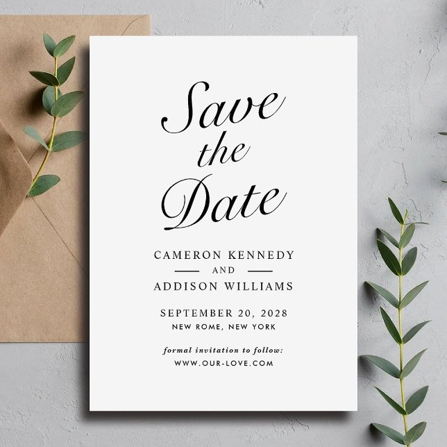 Elegant Modern Script Black + White Save The Date  Julkort (Elegant Modern Script Black + White Save The Date Holiday Card)