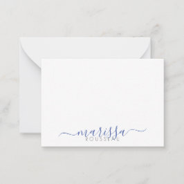 Elegant Modern Script Blue Monogram Namn Note Card Anteckningskort