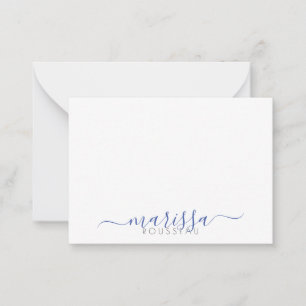 Elegant Modern Script Blue Monogram Namn Note Card Anteckningskort