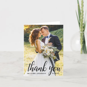 Elegant Modern Script Bröllop par Photo Note Tack Kort