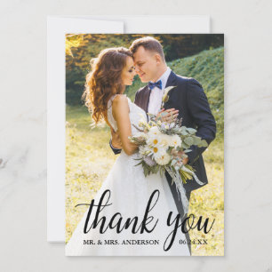Elegant Modern Script Bröllop par Photo Tack Kort