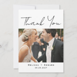 Elegant Modern Script Bröllop Photo Tack Kort