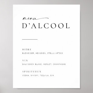 Elegant Modern Script Bröllops Bar Meny Skylt | Fr
