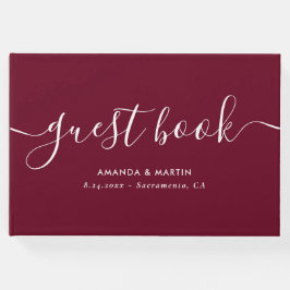 Elegant Modern Script Burgundy Bröllop Gästböcker