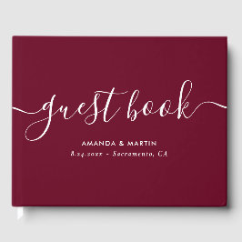 Elegant Modern Script Burgundy Bröllop Gästböcker