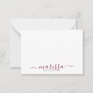 Elegant Modern Script Burgundy Monogram Namn Anteckningskort