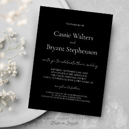Elegant Modern Script Chic Black and White Bröllop Inbjudningar