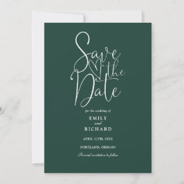 Elegant Modern Script Emerald Grönt Bröllop Spara Datumet