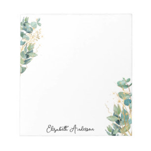 Elegant Modern Script Eucalyptus Greenery Namn Anteckningsblock