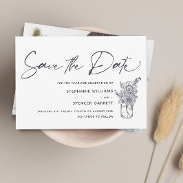 Elegant Modern Script Flowers Photo Bröllop Spara Datumet