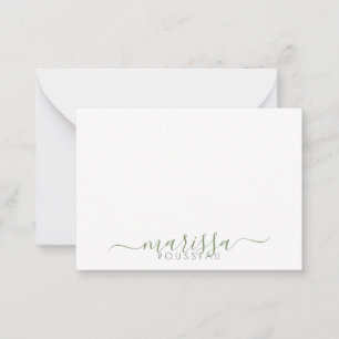Elegant Modern Script Grönt Monogram Namn Anteckningskort