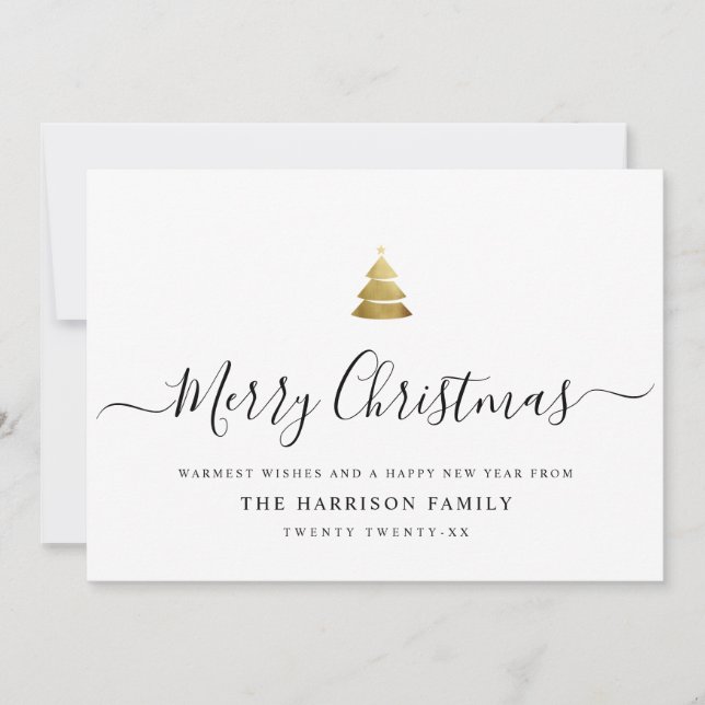 Elegant Modern Script Guld God Jul Julgran Julkort (Framsida)