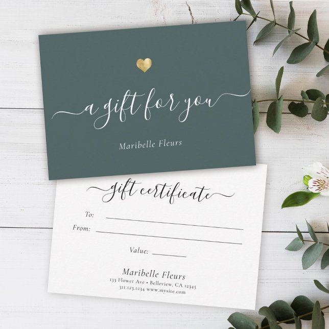 Elegant Modern Script Guld Heart Gift Certificate (Skapare uppladdad)