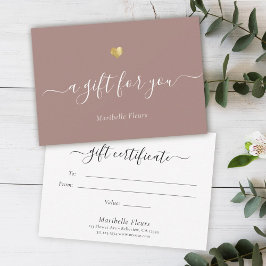Elegant Modern Script Guld Heart Gift Certificate