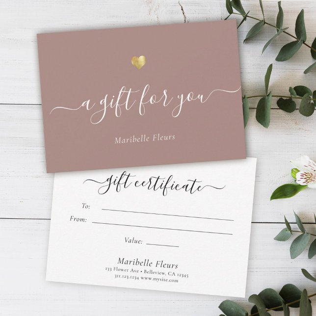 Elegant Modern Script Guld Heart Gift Certificate (Skapare uppladdad)