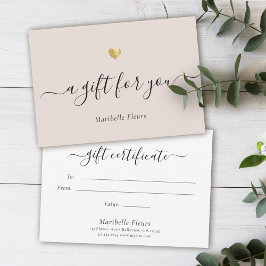 Elegant Modern Script Guld Heart Gift Certificate