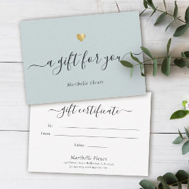 Elegant Modern Script Guld Heart Gift Certificate
