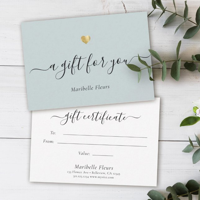 Elegant Modern Script Guld Heart Gift Certificate (Skapare uppladdad)