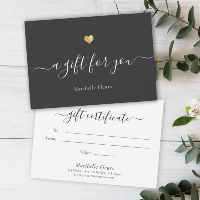 Elegant Modern Script Guld Heart Gift Certificate (Skapare uppladdad)