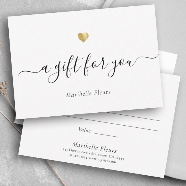 Elegant Modern Script Guld Heart Gift Certificate (Skapare uppladdad)