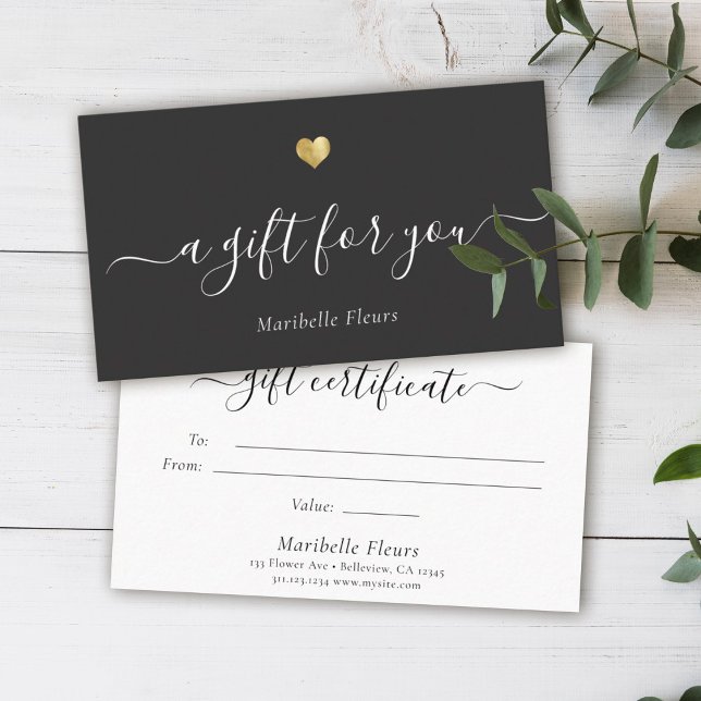 Elegant Modern Script Guld Heart Gift Certificate Visitkort (Skapare uppladdad)