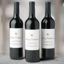 Elegant Modern Script Guld Heart God jul Vinflaska Etikett