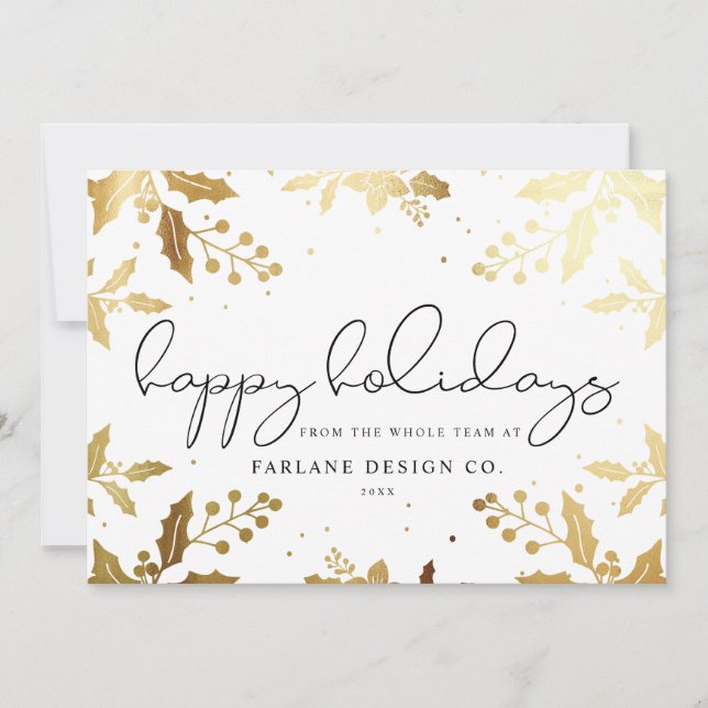 Elegant Modern Script Guld Mistletoe Photo Logotyp Julkort (Framsida)