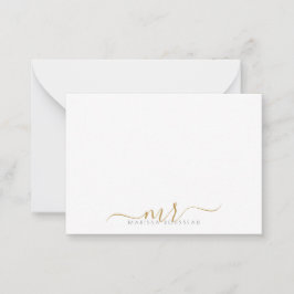 Elegant Modern Script Guld Monogram Initialer Anteckningskort