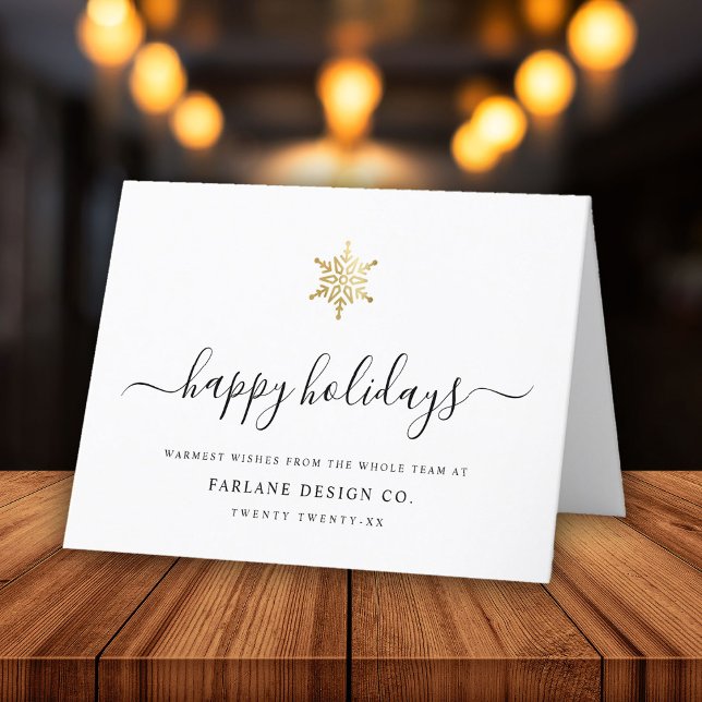 Elegant Modern Script Guld Snowflake Corporate Helgkort (Skapare uppladdad)