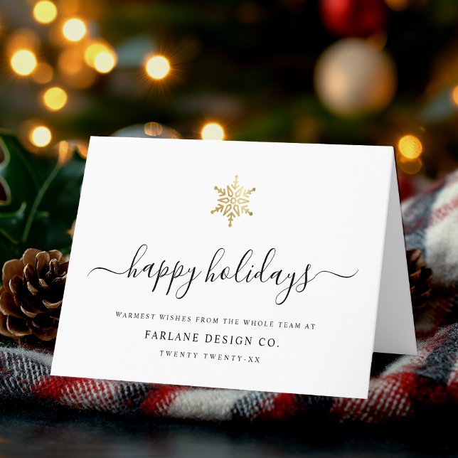 Elegant Modern Script Guld Snowflake Corporate Helgkort (Skapare uppladdad)