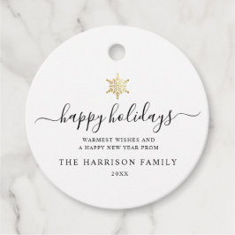 Elegant Modern Script Guld Snowflake Helgdag Gåvor Etiketter