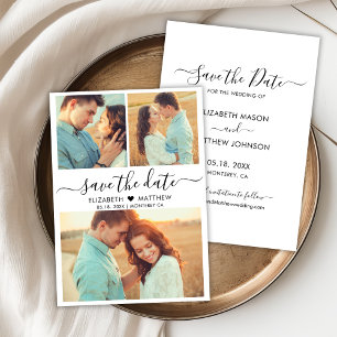 Elegant Modern Script Heart Photo Collage Bröllop Spara Datumet