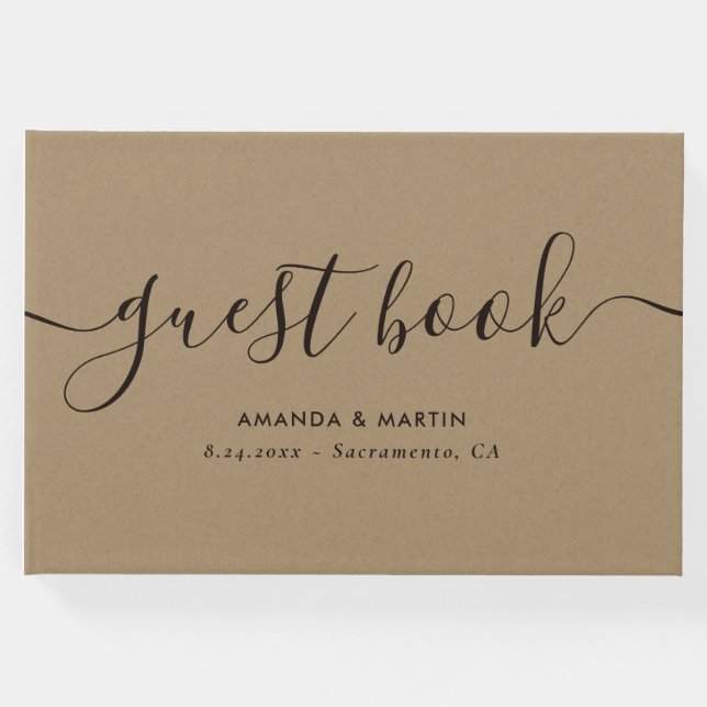 Elegant Modern Script Kraft Bröllop Gästböcker (Framsida)