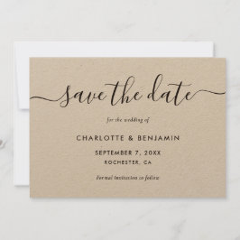 Elegant Modern Script Kraft Pappra Bröllop Spara Datumet